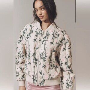 NWT Avec Les Filles Anthropologie Floral Embroidered Bomber Jacket, Size M